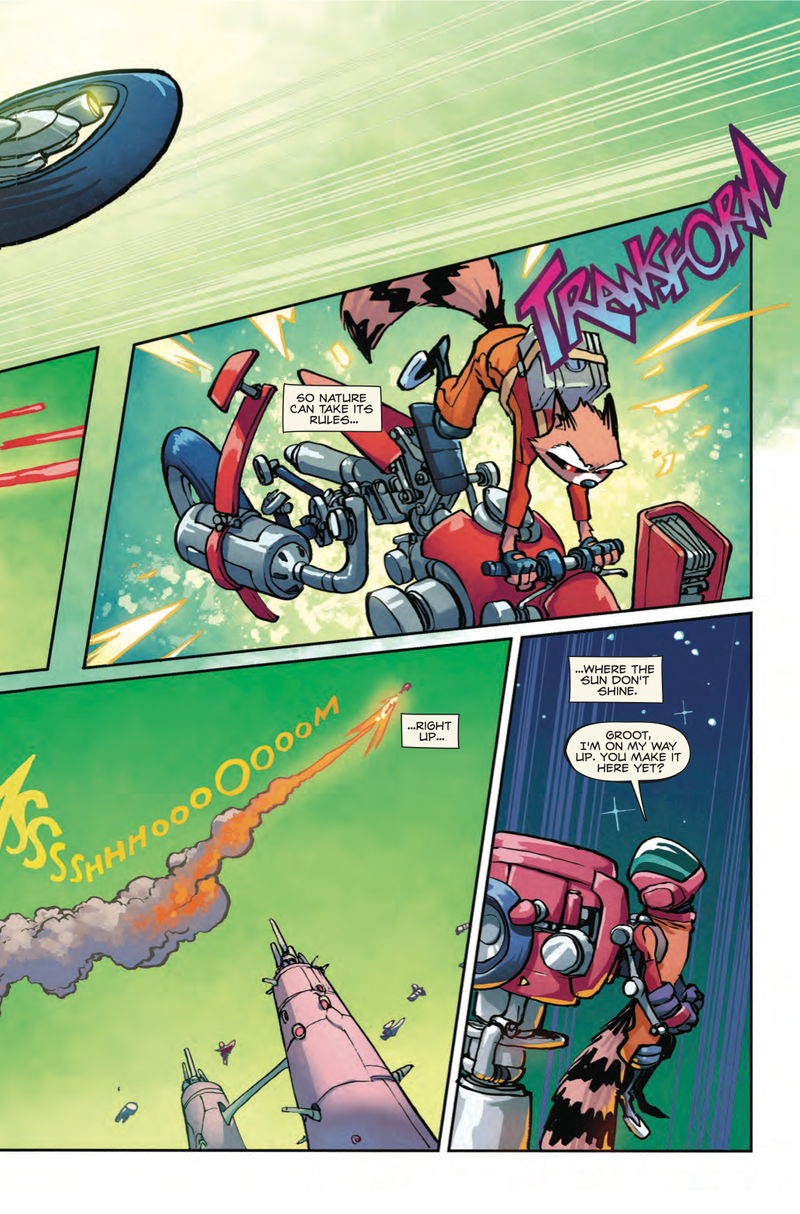 Illustration for article titled Exclusive Marvel preview: Rocket makes a thrilling getaway in Rocket Raccoon #11